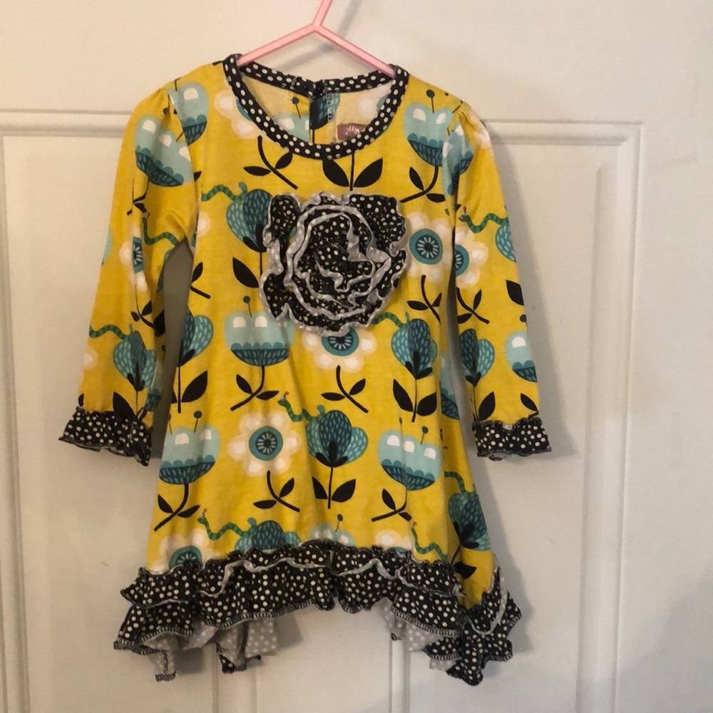 Jelly the Pug Floral with Polka Dot Trim Dress